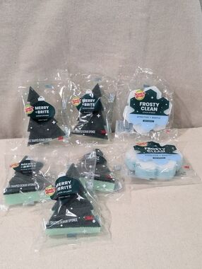 New Scotch-Brite Merry+Bright Frosty Clean Lot of 7 Cleaning Pads Sponges Winter
